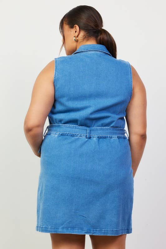 Plus Size Washed Denim Zipper Dress