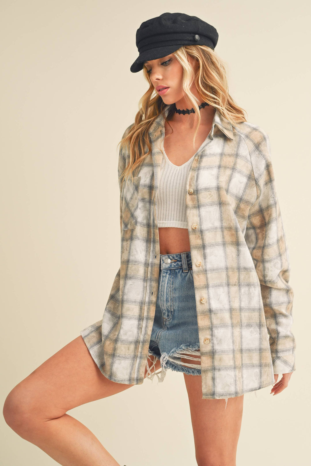 8323DN Laura Plaid Washed Flannel Shirt