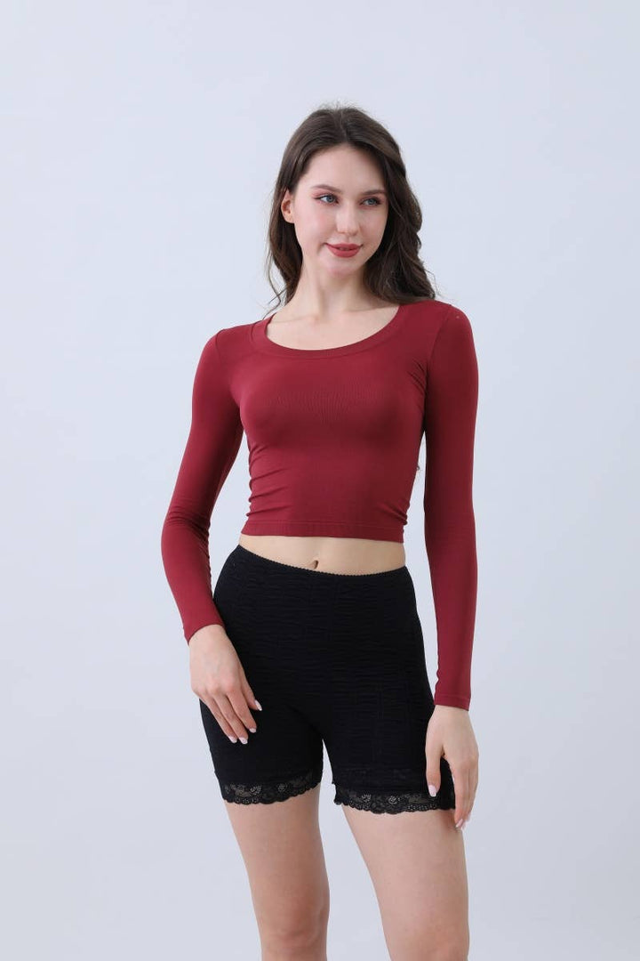 Second-Skin Long Sleeve Crop Top – Seamless & Breathable: Sage