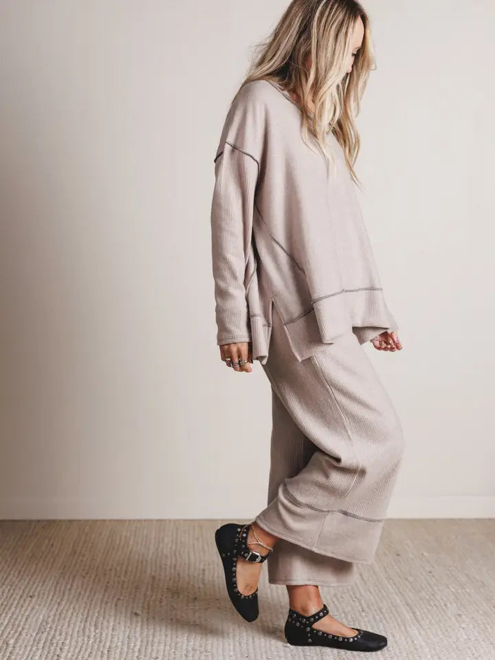 Mckayla Cozy Set – Taupe | Oversized Ribbed Lounge Set