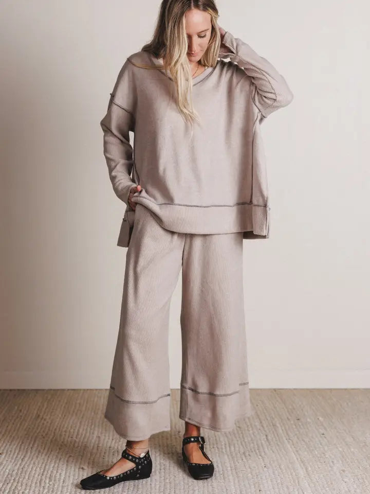 Mckayla Cozy Set – Taupe | Oversized Ribbed Lounge Set
