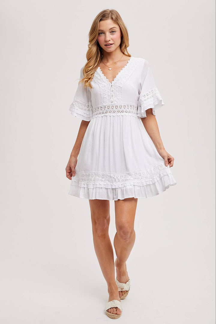 V-NECK LACE DRESS OPEN BACK - EASTER DAY
