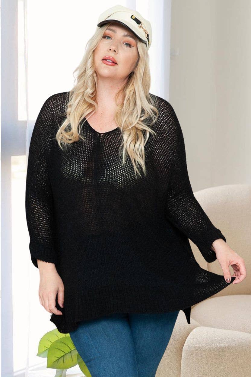 PLUS LOOSE FIT BASIC KNITTED SWEATER -CESW1922X