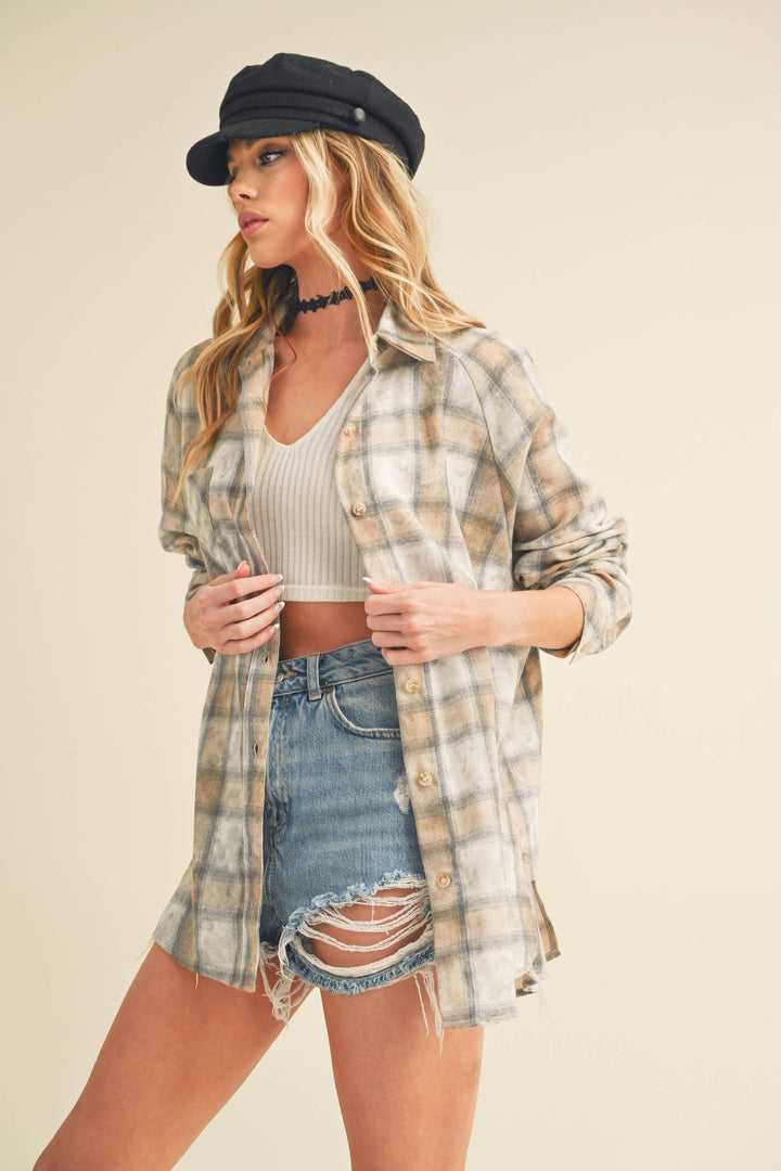 8323DN Laura Plaid Washed Flannel Shirt