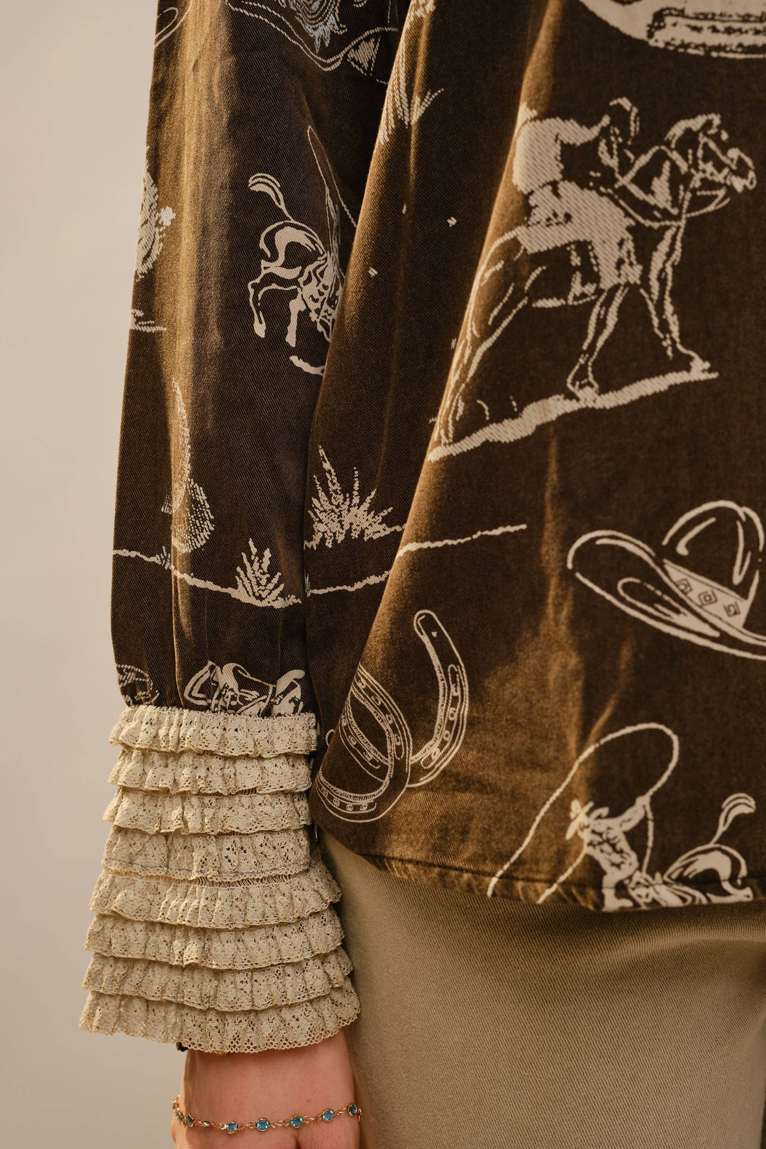 Western Printed Ruffle Cuff Shirt