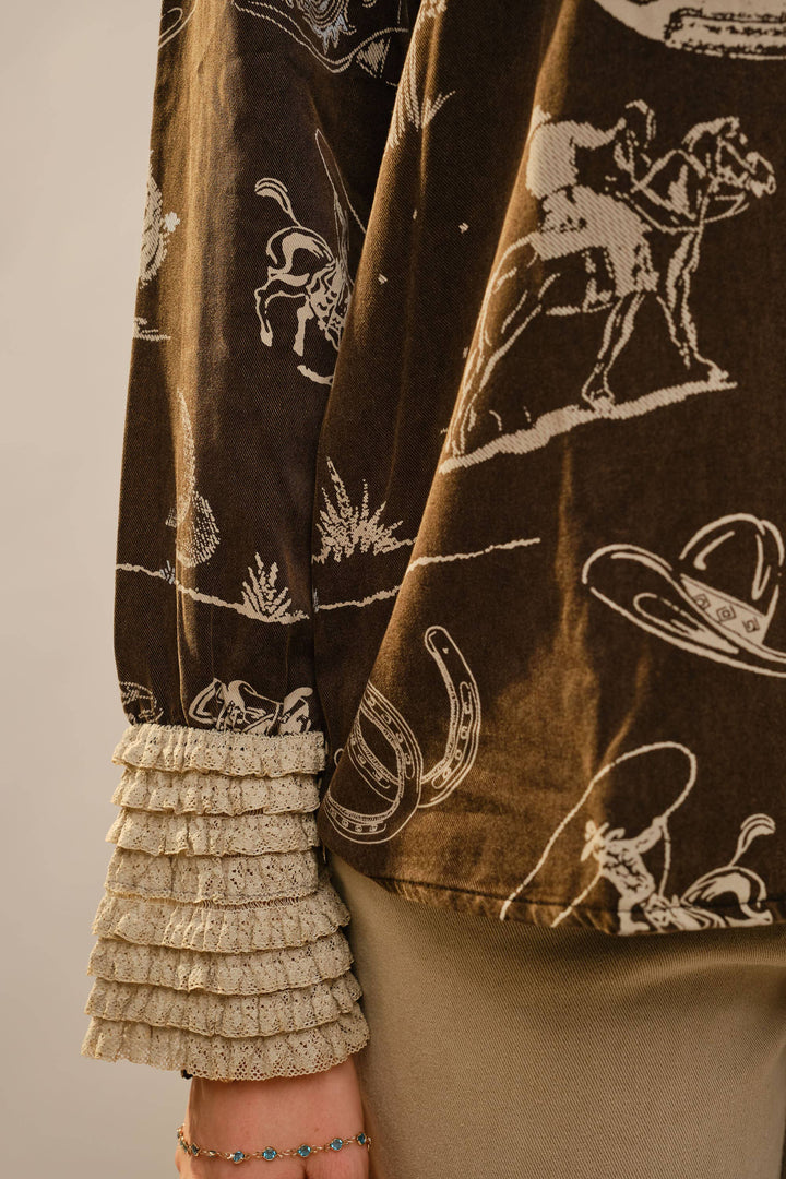 Western Printed Ruffle Cuff Shirt