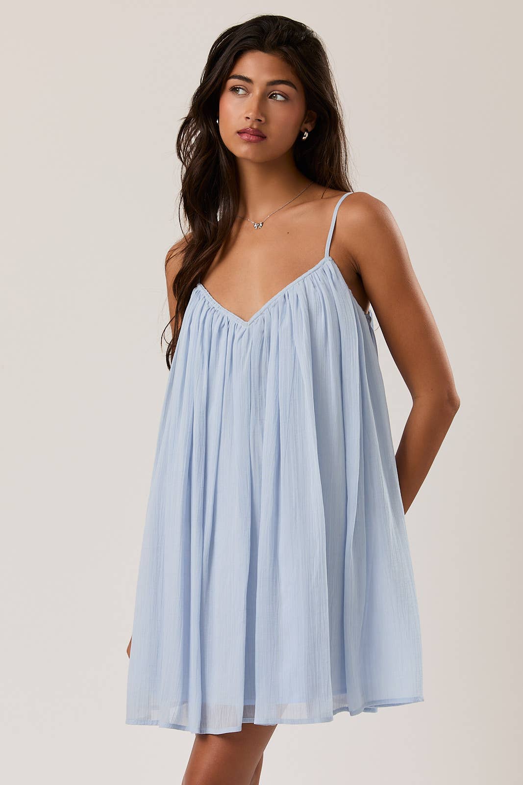 SPAGHETTI STRAP V-NECK LOOSE FIT MINI DRESS
