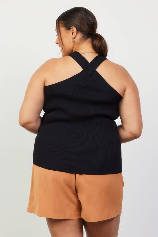 Plus Size Crossed Neck Sleeveless Sweater Top
