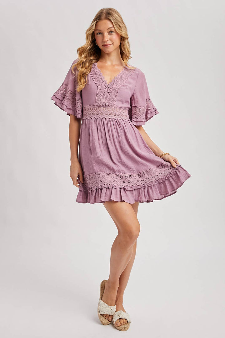V-NECK LACE DRESS OPEN BACK - EASTER DAY