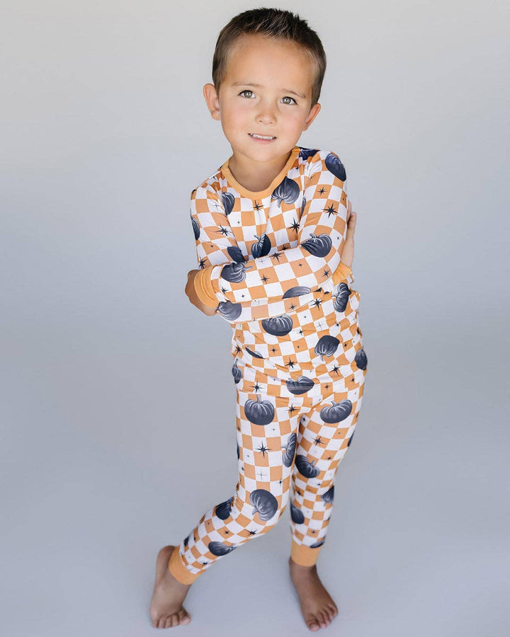 Bamboo Kids Two Piece Outfit | Checkered Pumpkin