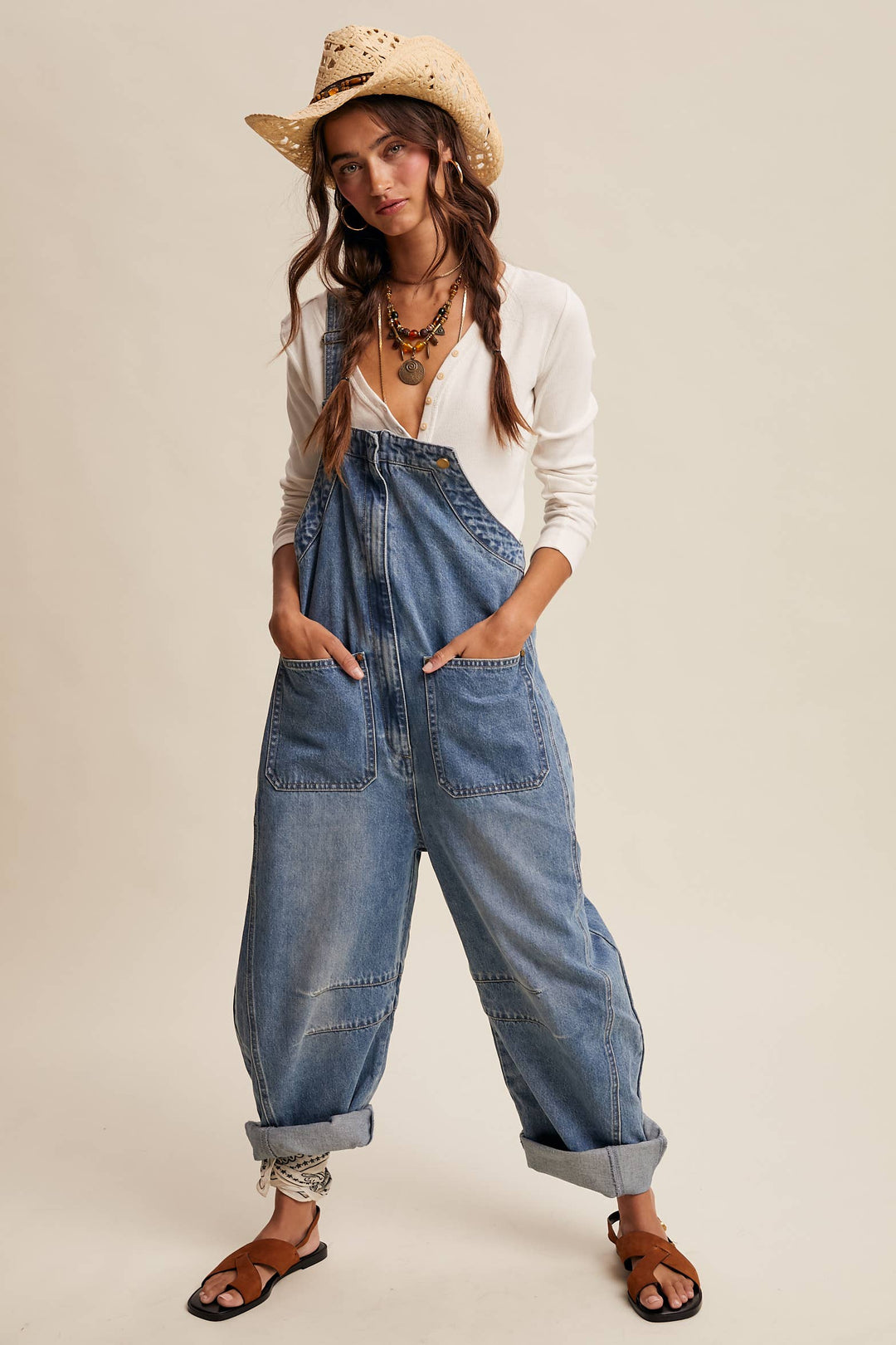 Western Wide-Leg Denim Overalls LRP0336