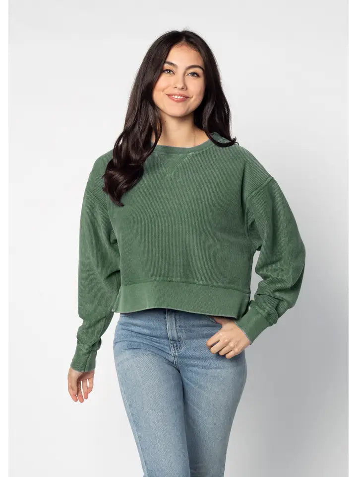 Corded Boxy Pullover | Oversized Cotton Fleece Sweatshirt in Red, Green & Navy