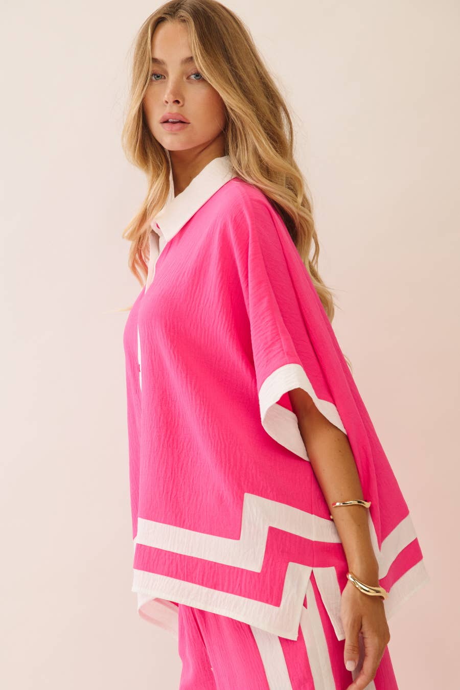 Contrast Trim Shirt With Matching Pants Set