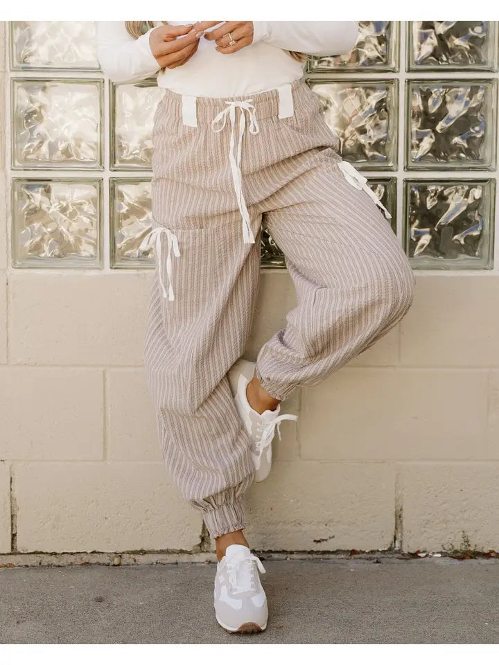 Brown Paisley Lantern Pants | Knot Waist Lounge Pants with Pockets
