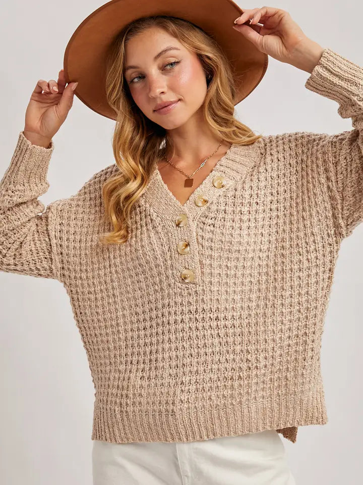 Thermal Henley Sweater Top