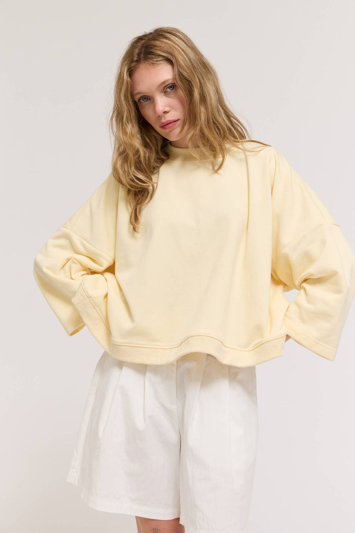 RIB AND TERRY CREWNECK TOP