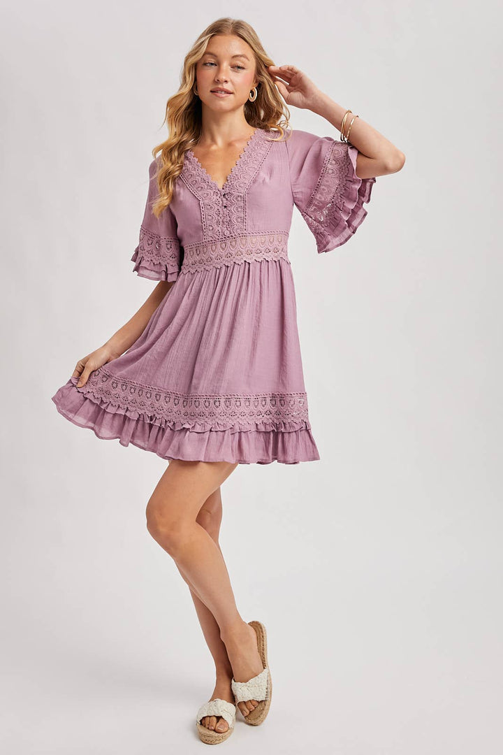V-NECK LACE DRESS OPEN BACK - EASTER DAY