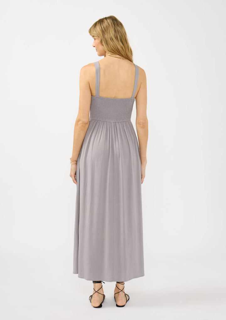 V-Neck Ruched Button Down Maxi Dress