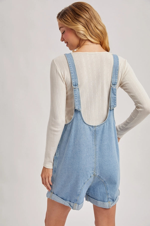 Denim Deep V-Neck Romper with Pockets