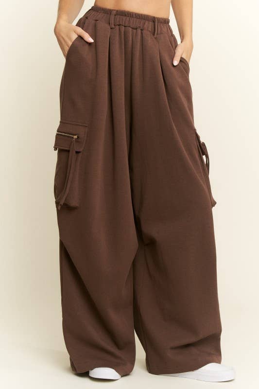 PLUS SIZE SOLID WIDE LEG CARGO PANTS