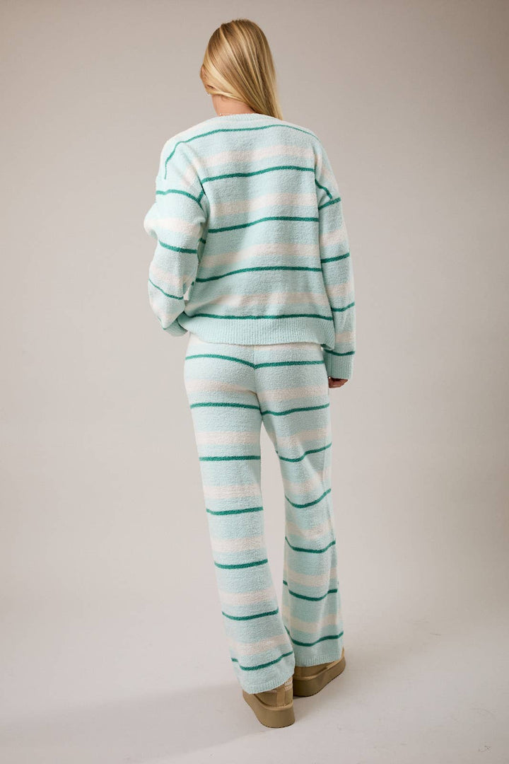 LONG SLEEVE STRIPE SWEATER TOP WITH WIDE LEG SWEATER PANTS (PREORDER)