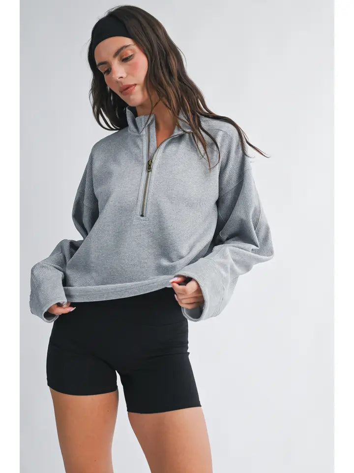 Ribbed Half Zip Cropped Pullover
