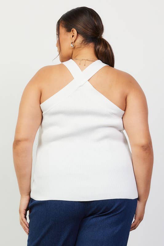 Plus Size Crossed Neck Sleeveless Sweater Top
