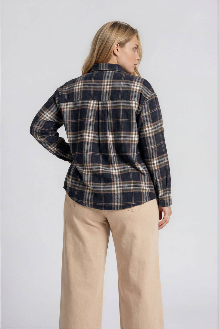 PLUS PLAID BOXY BUTTON COLLARED LONG SLEEVE SHIRT