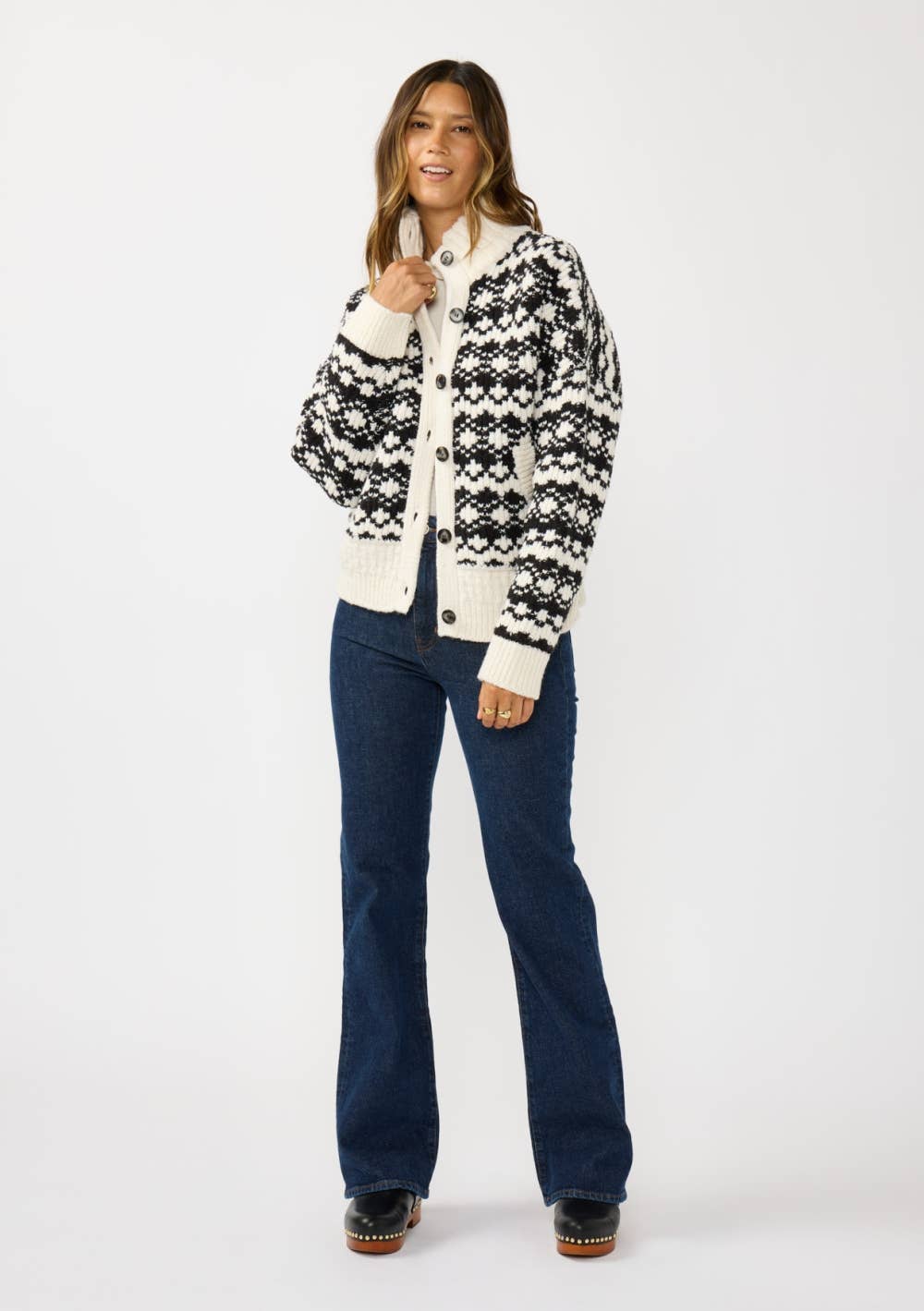 Geo Pattern Button Down Sweater Jacket
