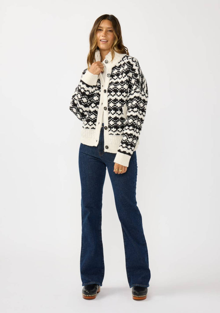 Geo Pattern Button Down Sweater Jacket
