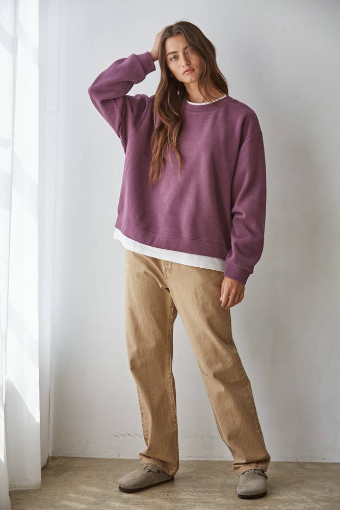 L8680 | Knit Cotton Polyester Crew Neck Sweatshirt Top