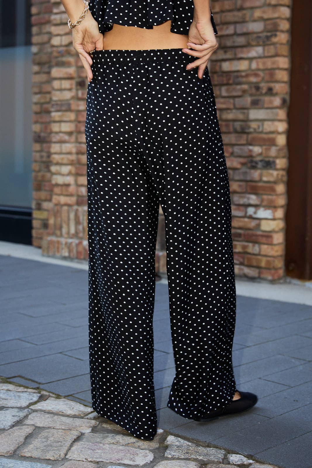 HIGH WAIST DRAW STRING ELASTIC WIDE PANTS