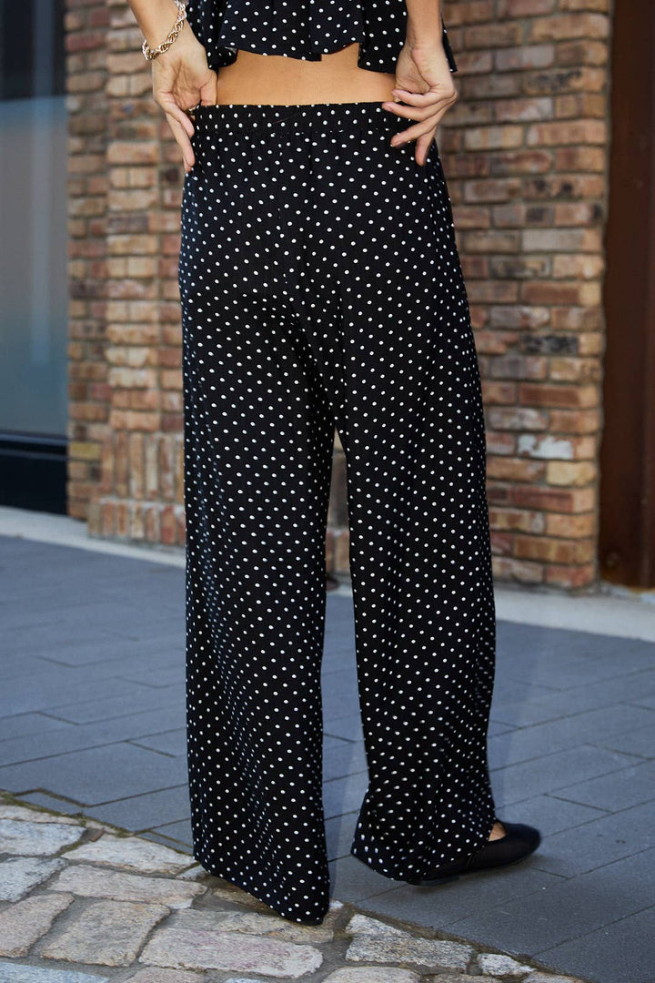 HIGH WAIST DRAW STRING ELASTIC WIDE PANTS