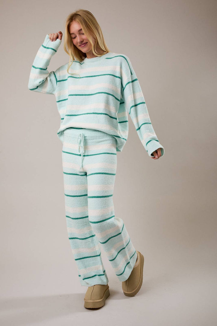 LONG SLEEVE STRIPE SWEATER TOP WITH WIDE LEG SWEATER PANTS (PREORDER)