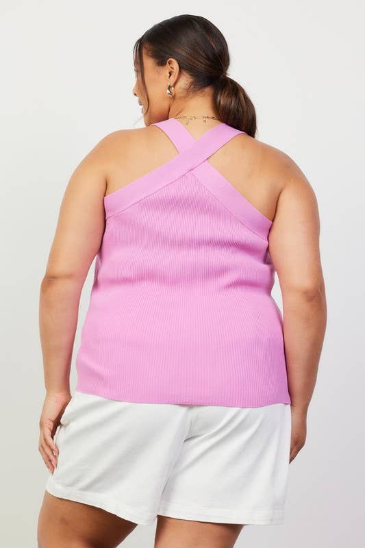Plus Size Crossed Neck Sleeveless Sweater Top