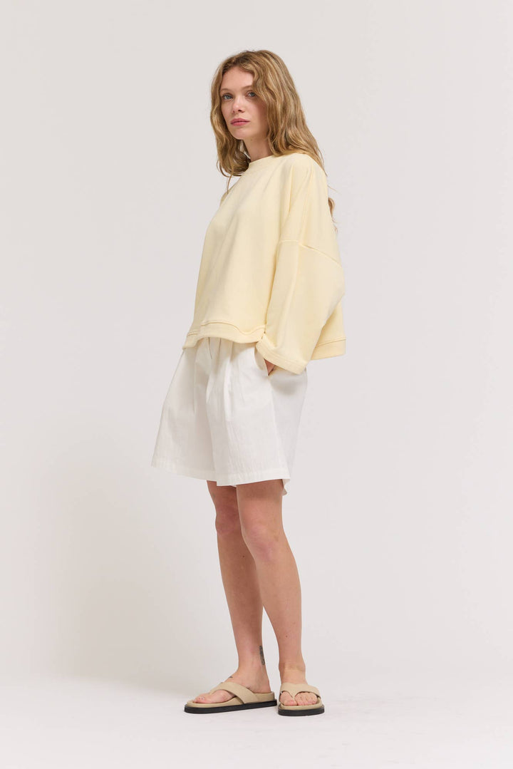 RIB AND TERRY CREWNECK TOP