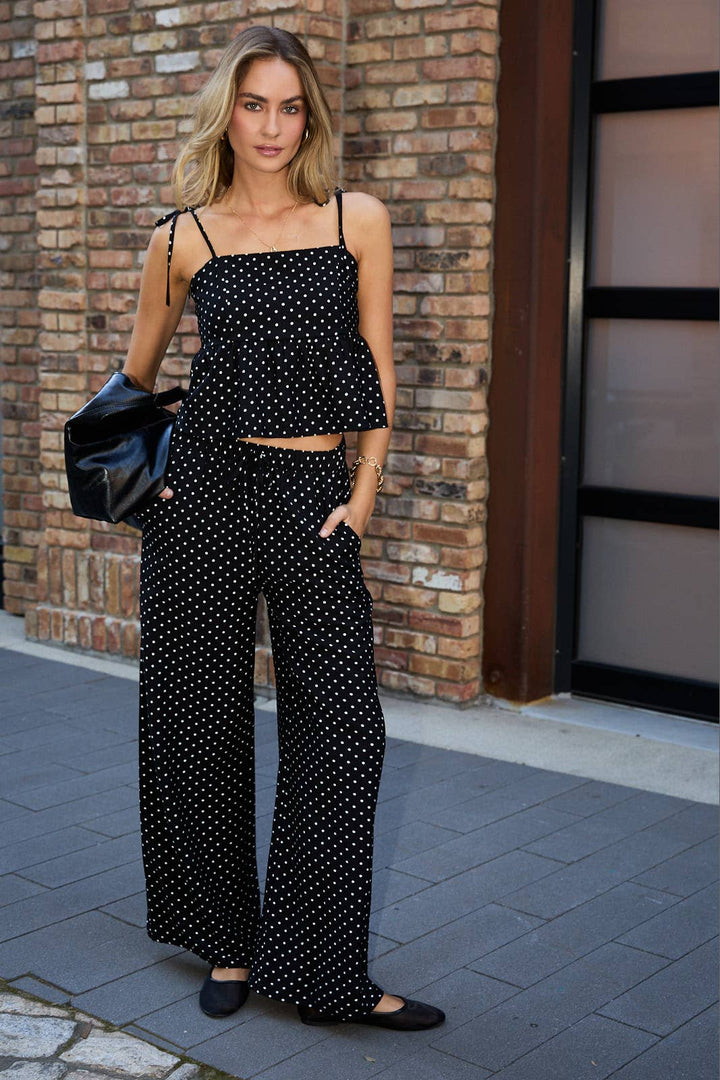 HIGH WAIST DRAW STRING ELASTIC WIDE PANTS