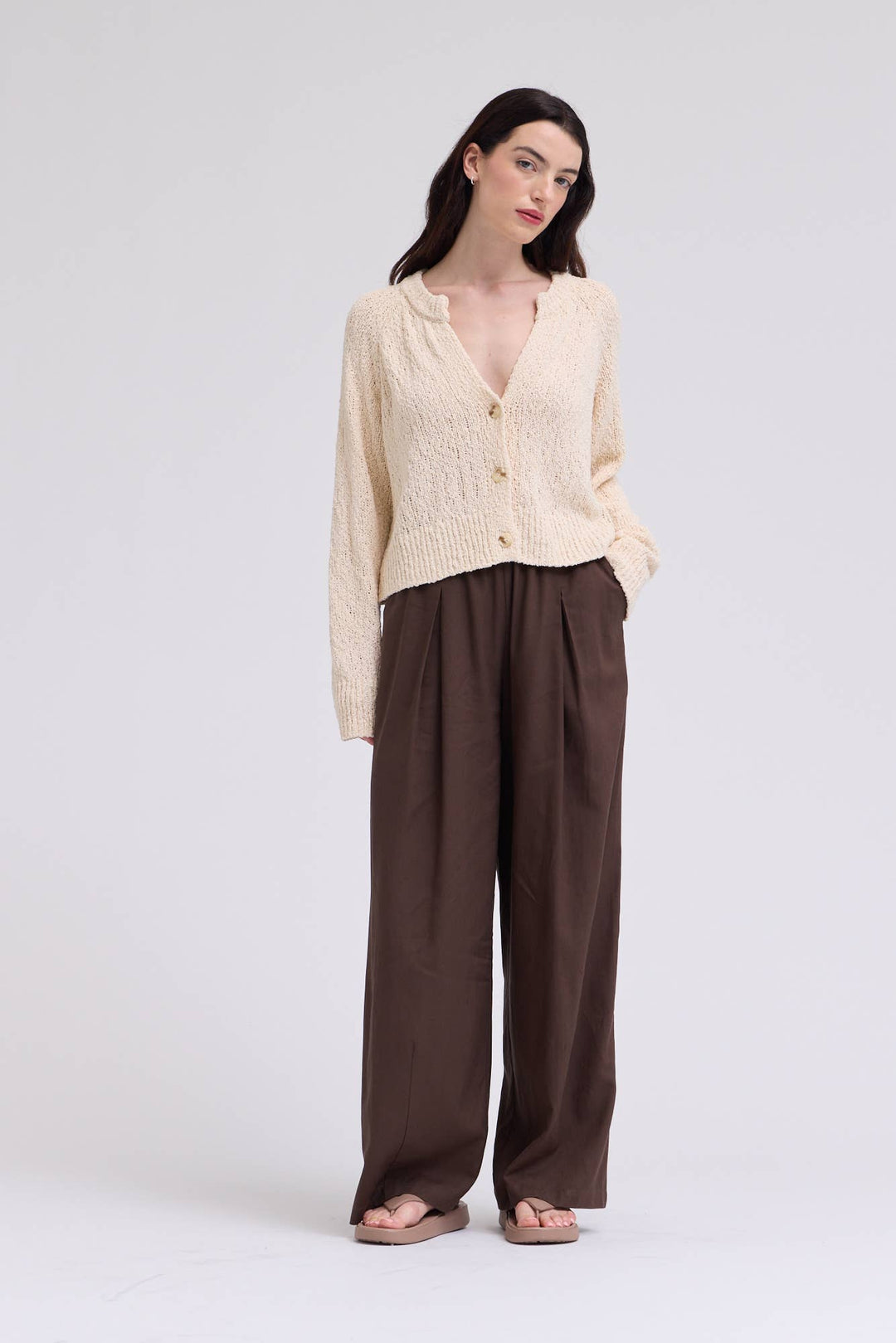 80476TY - TEXTURED VNECK CARDIGAN