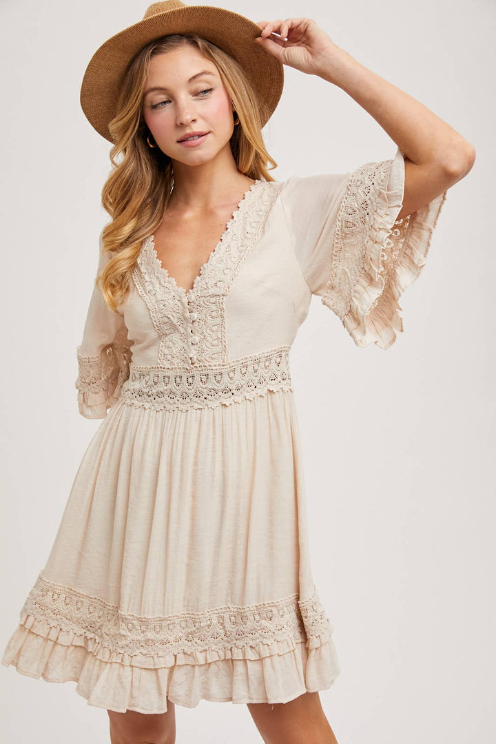 V-NECK LACE DRESS OPEN BACK - EASTER DAY