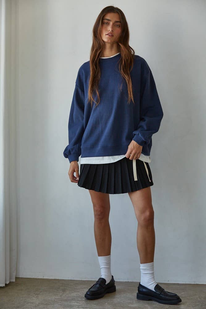 L8680 | Knit Cotton Polyester Crew Neck Sweatshirt Top