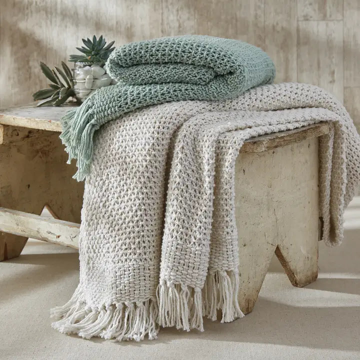 Open Knit Throw – Natural | Lightweight Neutral Knit Throw Blanket