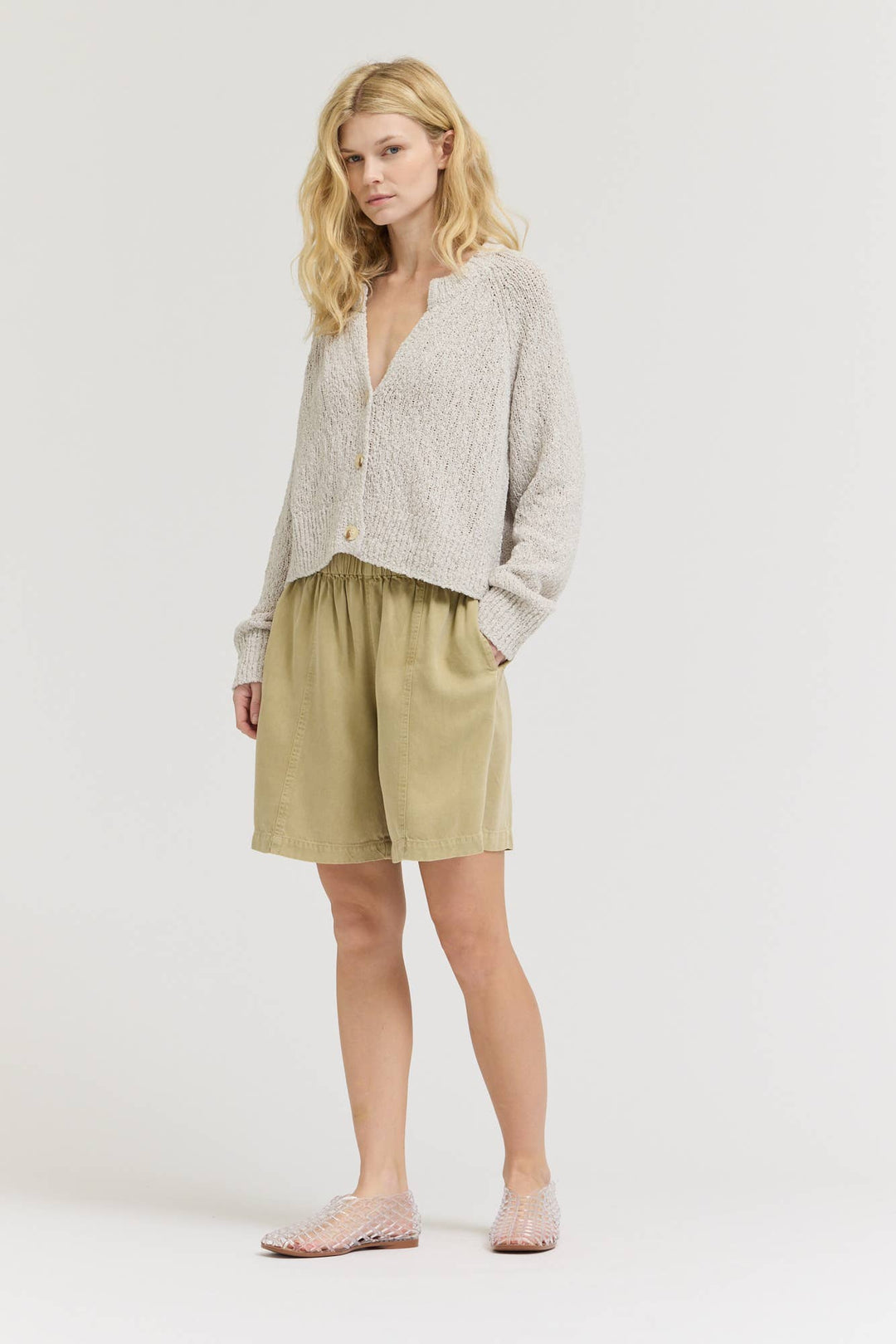 80476TY - TEXTURED VNECK CARDIGAN