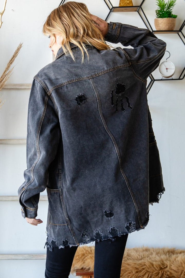 Distressed Denim Western Oversize Jacket