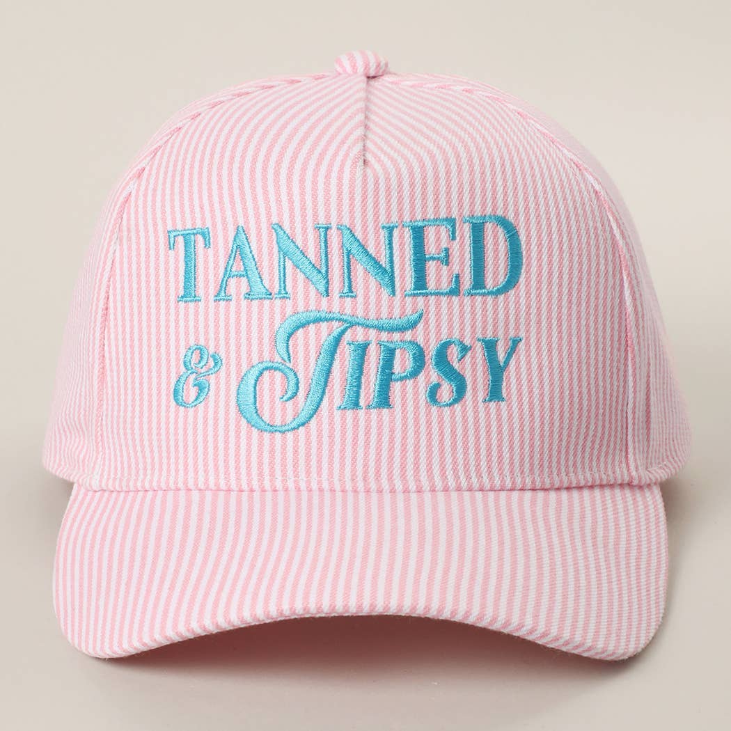 TANNED & TIPSY Embroidered Seersucker Stripe Trucker Hat