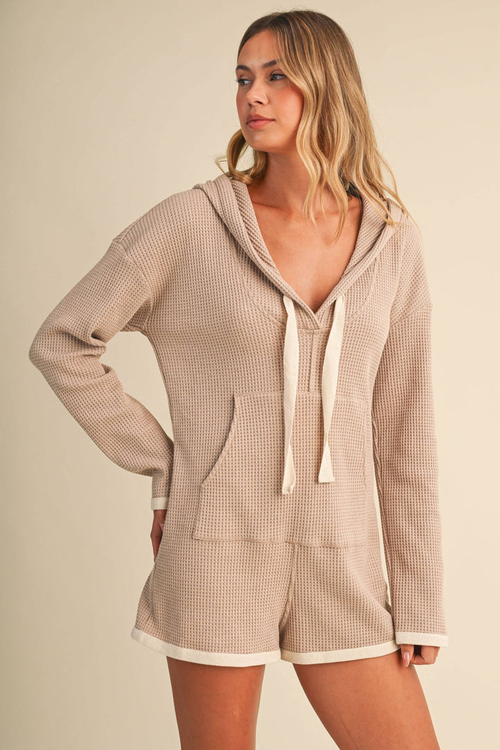 Hooded waffle knit romper