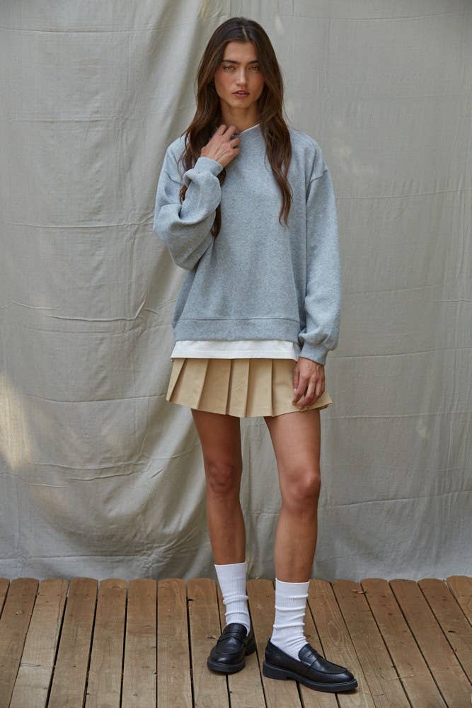 L8680 | Knit Cotton Polyester Crew Neck Sweatshirt Top
