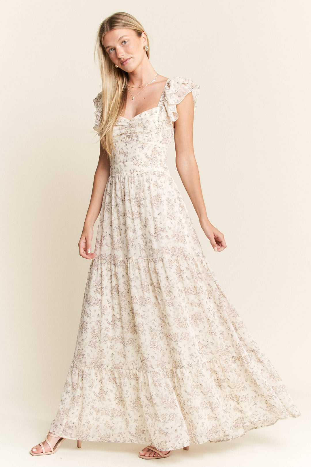 RUFFLE SLEEVE TIERED MAXI DRESS