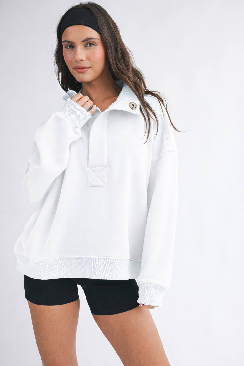 Oversized Snap Neck Pullover Sweatshirt