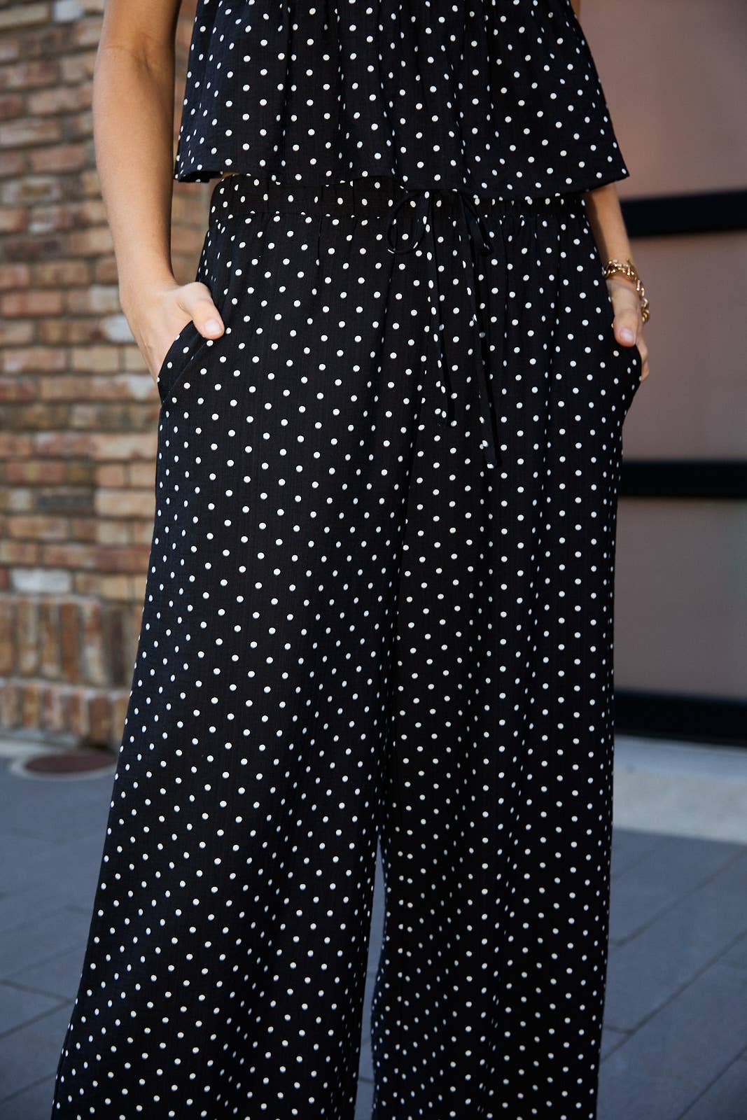 HIGH WAIST DRAW STRING ELASTIC WIDE PANTS