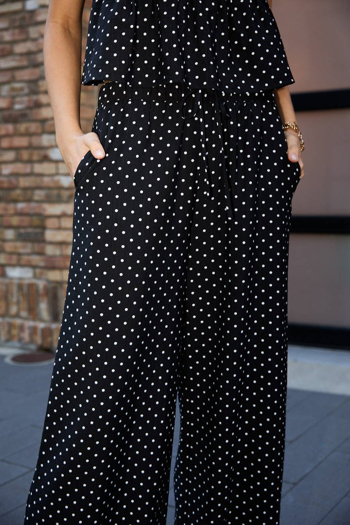 HIGH WAIST DRAW STRING ELASTIC WIDE PANTS